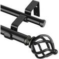 thumbnail image 1 of Double Curtain Rod 72 to 144 Inches(6-12 Feet), Black Heavy Duty Curtain Rods for Windows 66 to 120 Inches, 7/8 Inch Drapery Rod with Twisted Cage Finials, 1 of 16