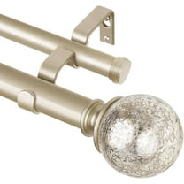 Double Curtain Rod 72 to 144 Inches(6-12 Feet) Champagne Gold Curtain Rods for Windows 66 to 120 Inches, 7/8 Inch Heavy Duty Drapery Rod with Crackle Glass Finials