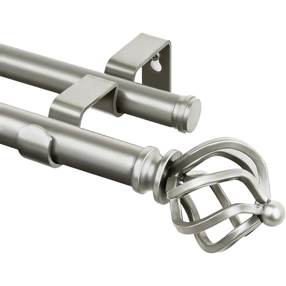 Double Curtain Rod 72 to 144 Inches(6-12 Feet), Dual Curtain Rods for Windows 66 to 120 Inches, 7/8 Inch Heavy Duty Drapery Rod with Twisted Cage Finials, Antique Silver