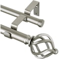 thumbnail image 1 of Double Curtain Rod 72 to 144 Inches(6-12 Feet), Dual Curtain Rods for Windows 66 to 120 Inches, 7/8 Inch Heavy Duty Drapery Rod with Twisted Cage Finials, Antique Silver, 1 of 15