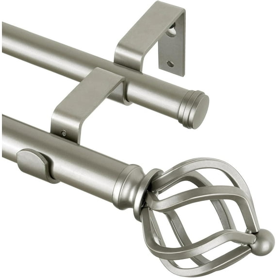 Double Curtain Rod 72 to 144 Inches(6-12 Feet), Dual Curtain Rods for Windows 66 to 120 Inches, 7/8 Inch Heavy Duty Drapery Rod with Twisted Cage Finials, Antique Silver