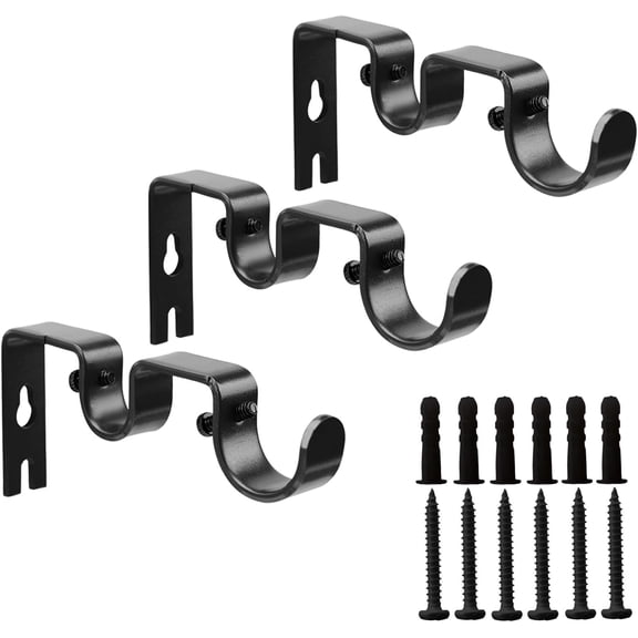 Double Curtain Rod Bracket,3 Pack Metal Holders for Wall,Sturdy Brackets 1 Inch Rod, Wall Mounted Hooks Bedroom Living Room Patio