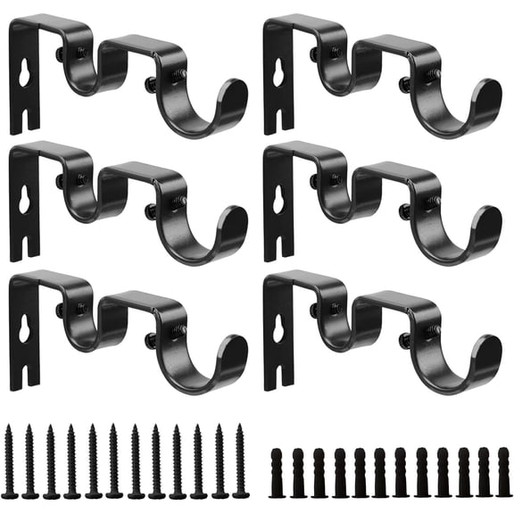 Double Curtain Rod Bracket,6 Pack Metal Holders for Wall,Sturdy Brackets 1 Inch Rod, Wall Mounted Hooks Bedroom Living Room Patio