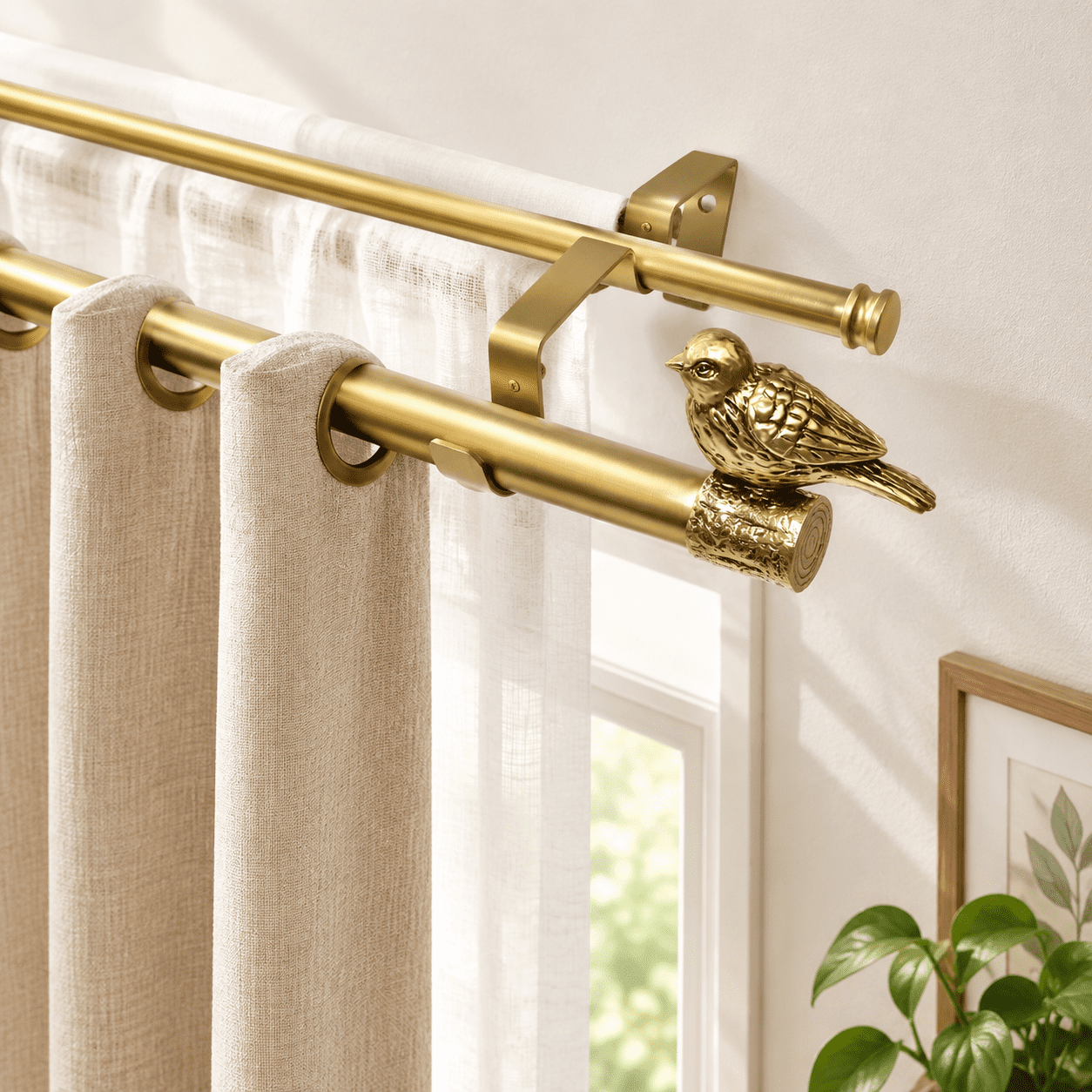 Rod Bird Double Curtain Rod With Bird Finial For Window 24-68 In Drapery ...