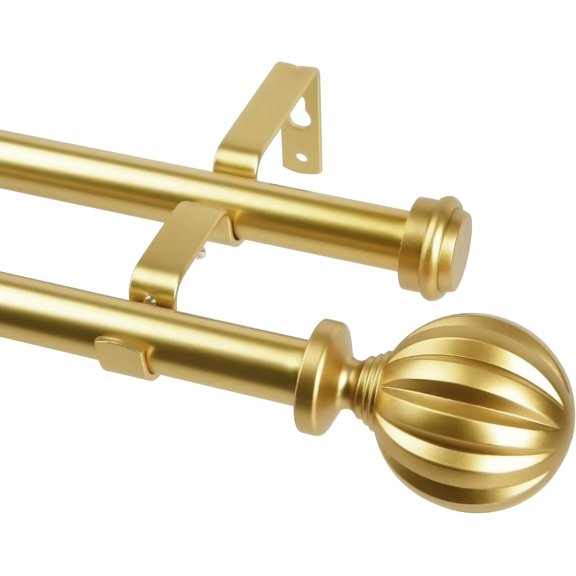Double Curtain Rod with Round Ball Finials,3/4-Inch Diameter,Adjusts Rod Length from 30 to 55 Inch,