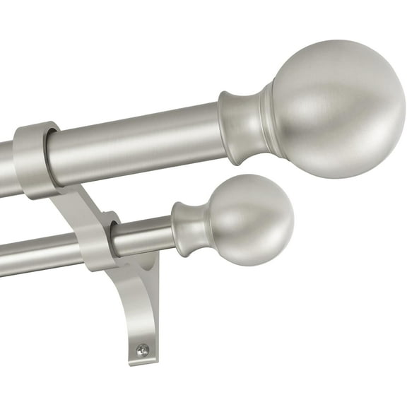 Double Curtain Rods 36-72 Inches with Round Finials, 1 Inch Heavy Duty Drapery Rod with Unique Aluminum Alloy Brackets for Windows, Sliding Door, Patio, Bed