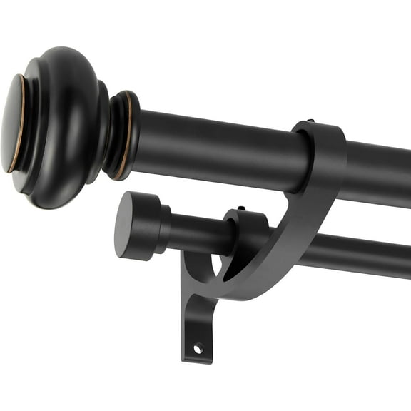 Double Curtain Rods 36 to 72 Inches with Solid Aluminum Alloy Brackets, 1 Inch Adjustable Drapery Rod, Heavy Duty Dual Curtains Rod for Window, Sliding Door, Bedroom Decoration, Matte Black