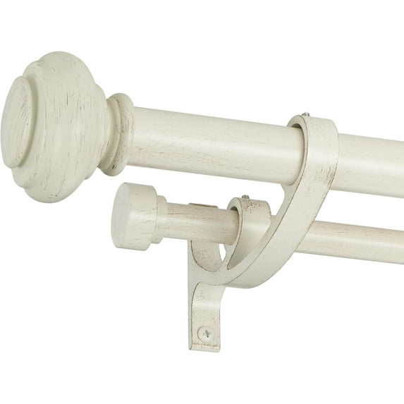 Double Curtain Rods 36 to 72 Inches with Solid Aluminum Alloy Brackets, 1 Inch Adjustable Drapery Rod, Heavy Duty Dual Curtains Rod for Window, Sliding Door, Bedroom Decoration, White Wood Grain