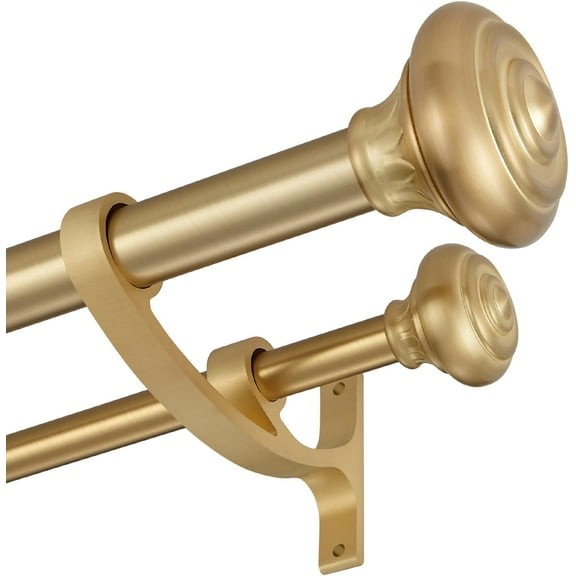 Double Curtain Rods, 36-72inch Telescoping Drapery Rods 1Inch Diameter Large Rod 5/8inch Small Rod with URN Finials Window Treatment Finish, Warm Gold