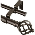 thumbnail image 1 of Double Curtain Rods 66 to 120 Inches (5.5-10 Feet), Antique Bronze Telescoping Curtain Rod for Windows 54 to 115 Inches, 7/8 Inch Decorative Curtain Rods with Twisted Cage Finials, 1 of 10
