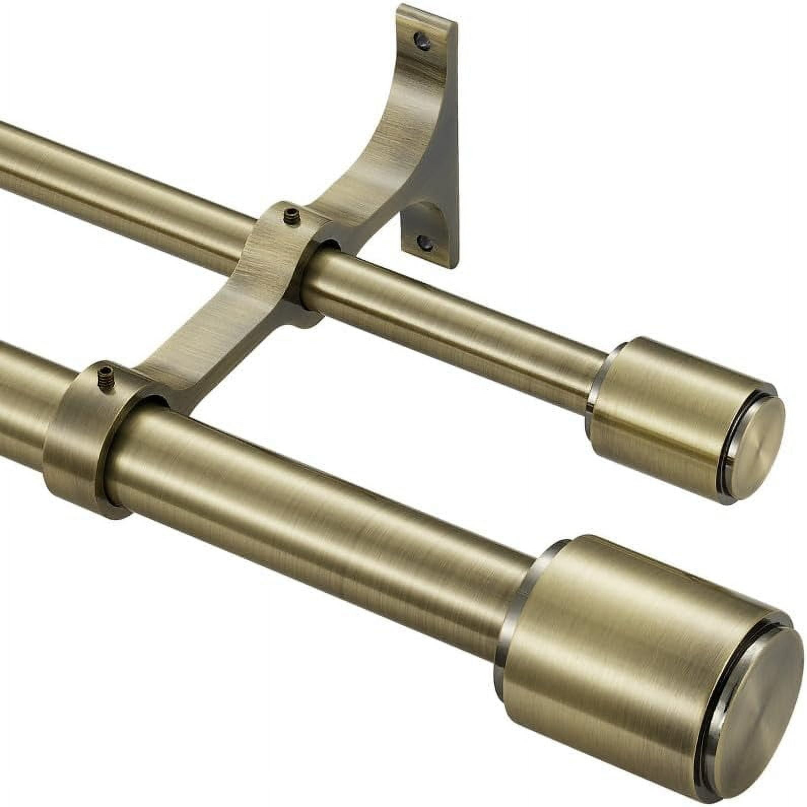 Antique Brown Double Curtain Rods 28-48 Inch | Adjustable Drapery Rods With Decorative Finials For Layered Window Look