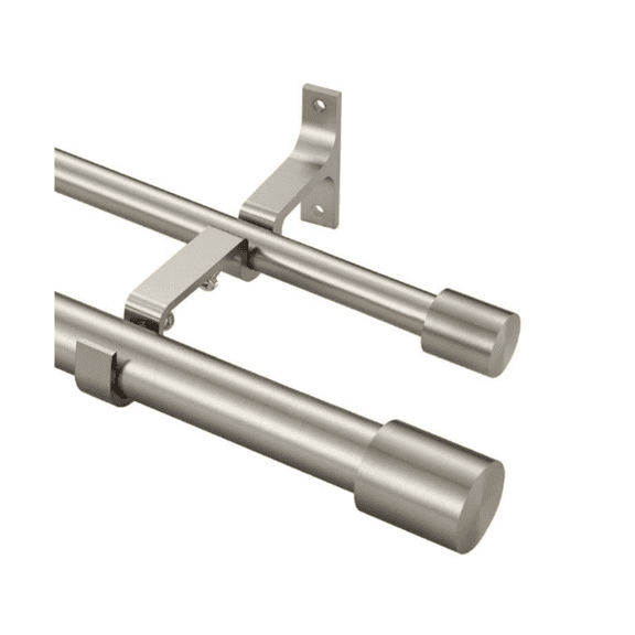 Double Curtain Rods 72-144", Brushed Nickel Double Curtain Rods with Cap Finials, Adjustable Double Window Rods, 1 Inch Front and 5/8 Inch Back Double Drapery Rod, Brushed Nickel Dual Curtain Rods