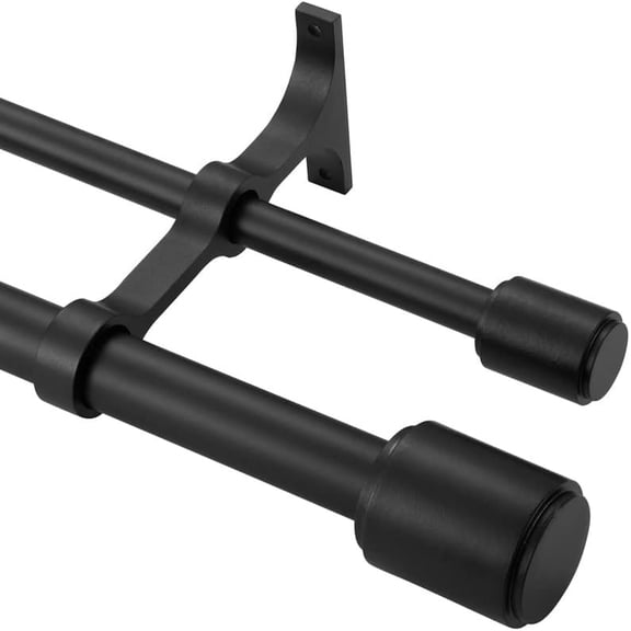 Double Curtain Rods 72-144", Matte with Cap Finials, 1 Inch Front and 5/8 Back Drapery Rod, Adjustable Dual Rod Window Treaent