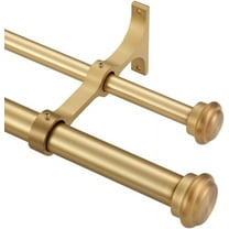 Warm Gold Double Curtain Rods for Windows 72-144", Double Drapery Rods with End Cap Finials, Adjustable 1-Inch Front and 5/8 Inch Back Double Rod Curtain Rods, Telescoping Double