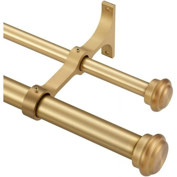 Warm Gold Double Curtain Rods for Windows 72-144", Double Drapery Rods with End Cap Finials, Adjustable 1-Inch Front and 5/8 Inch Back Double Rod Curtain Rods, Telescoping Double