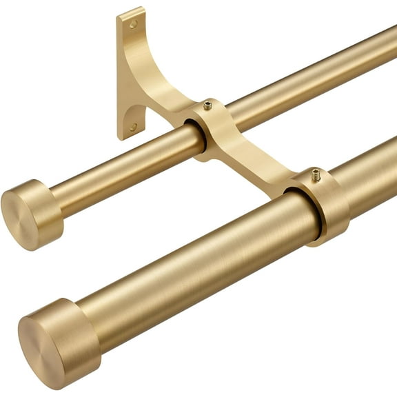 Double Curtain Rods with Aluminum End Cap and Full Surround Brackets,1"Front and 5/8" Back Rod,Adjustable between 72 to 144 Inches (6-12 Feet), Warm Gold Double Window Drapery Rod
