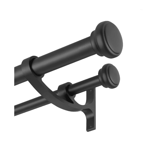 Double Curtain Rods, Matte Black Curtain Rod 72-144 Inch Length Drapery Rods with Simple Drative End Caps 1 Inch Front and 5/8 Inch Diameter Back Dual Curtain Rod Telescoping Window Rods