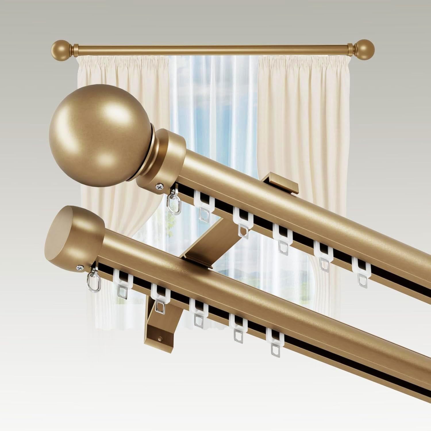 Double Curtain Rods Tracks for Windows Heavy Duty Slilent Drapery Rod ...