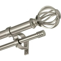Double Curtain Rods for Window 36-72", Brushed Nickel Double Curtain Rods with Round Cage & Barrel Finials, Adjustable Double Rod Curtain Rod, 1-Inch Front and 5/8 Inch Back Double Drapery Rod