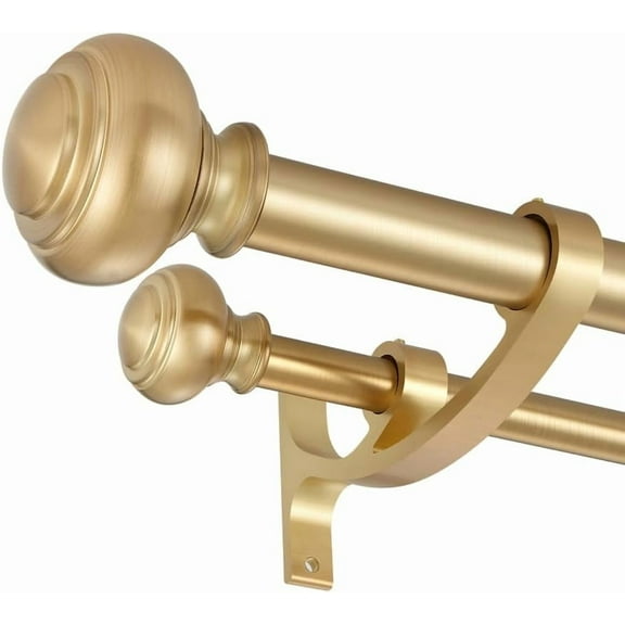 Double Curtain Rods for Window 72 to 144 Inch, Warm Gold Decorative Double Drapery Rod with Urn Finials, 1-Inch Front and 5/8 Inch Back Double Window Rods, Adjustable Double Rod Curtain Dual Rods