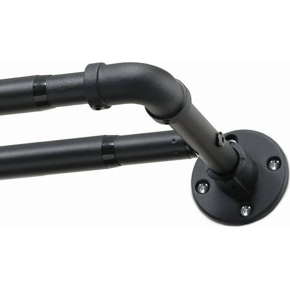 Double Curtain Rods for Windows 28 to 132 Inch Industrial 1 Inch Heavy Duty Dual Black Curtain Rods Set Adjustable Blackout Telescoping Double Wrap Around Curtain Rods for Indoor and Outdoor