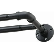 Double Curtain Rods for Windows 28 to 90 Inch Industrial 1 Inch Heavy Duty Dual Black Curtain Rods Set Adjustable Blackout Telescoping Double Wrap Around Curtain Rods for Indoor and Outdoor