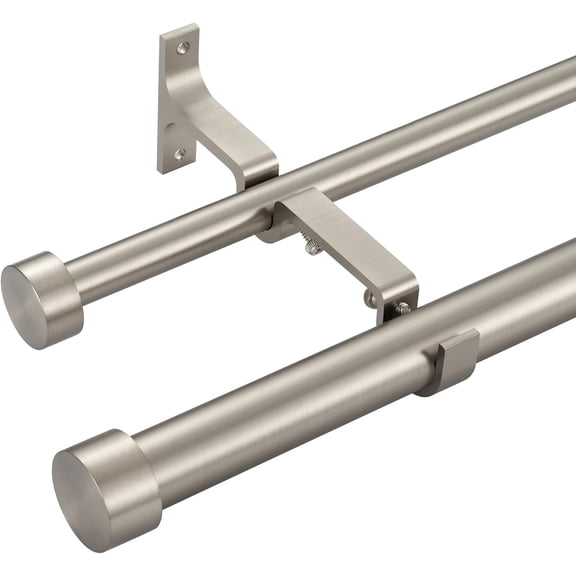 Double Curtain Rods for Windows 72-144 Inches, 1'' Front and 5/8''Back Drapery with Premium Aluminum Brackets End Cap Finials, Adjustable Brushed Nickel Window Rod