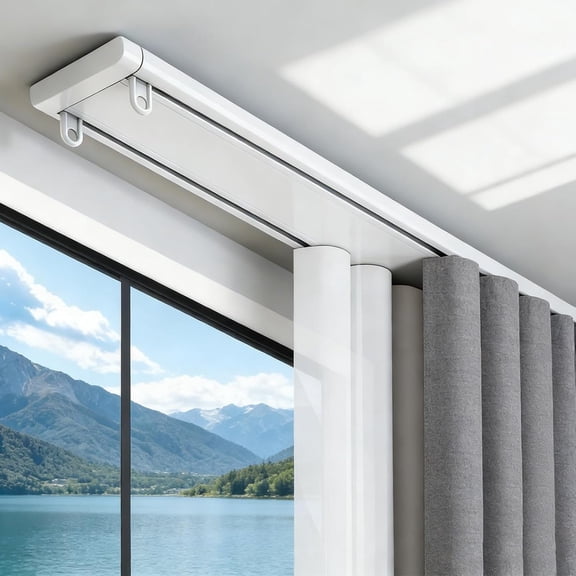 Double Curtain Track 6FT Silent Curtain Track Rail Ceiling Mounting Sliding Double Rail System White with Hooks Suitable for Bedroom Living Room Study Room Outdoor Courtyard