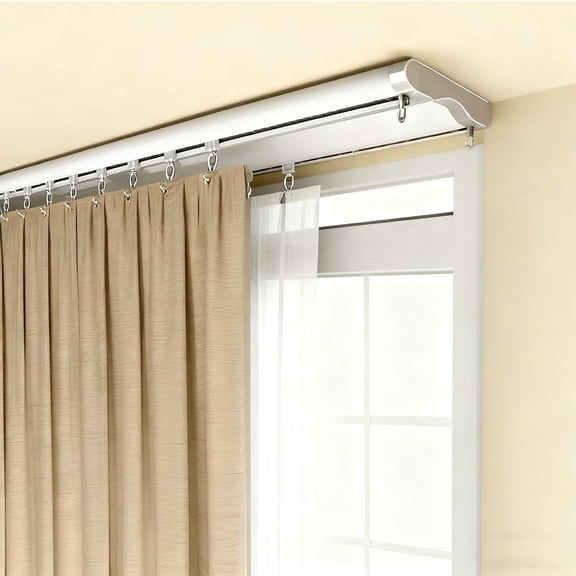 Double Curtain Track Ceiling Mount, Aluminum Alloy Ceiling Track with Upgrade Roller, Heavy Duty White Aluminum Track Curtains Rail for Bedroom/Window/Hotel Drop Ceiling