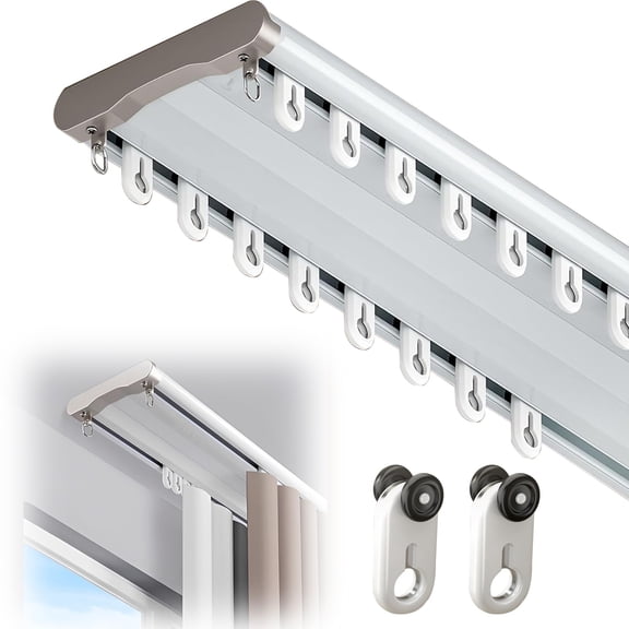 Double Curtain Track Ceiling Mount White 7.5ft (2.3m) Aluminum Alloy Rail