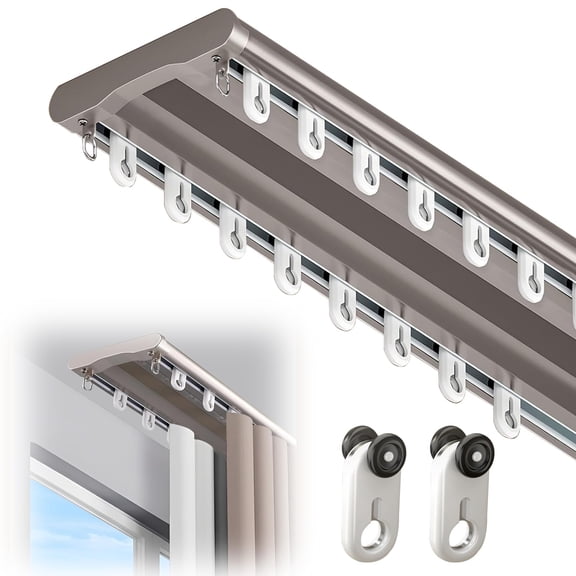 Double Curtain Track Champagne 3.3ft (1m) Ceiling Mount Heavy Duty Aluminum Alloy Rail
