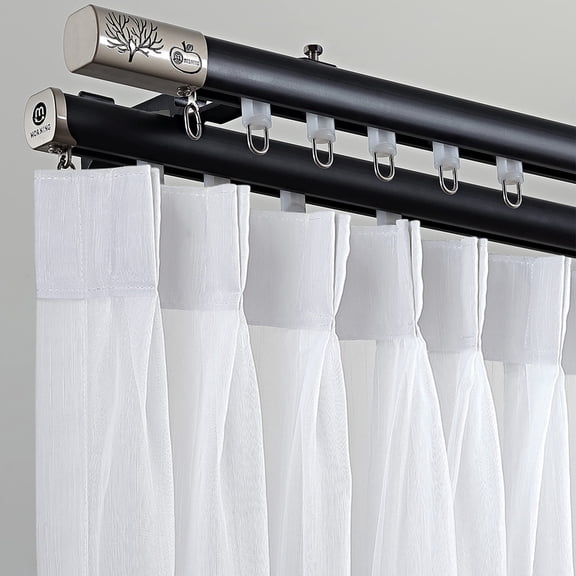 Double Curtain Track System - Standard Black Finish - Ceiling or Wall Mount