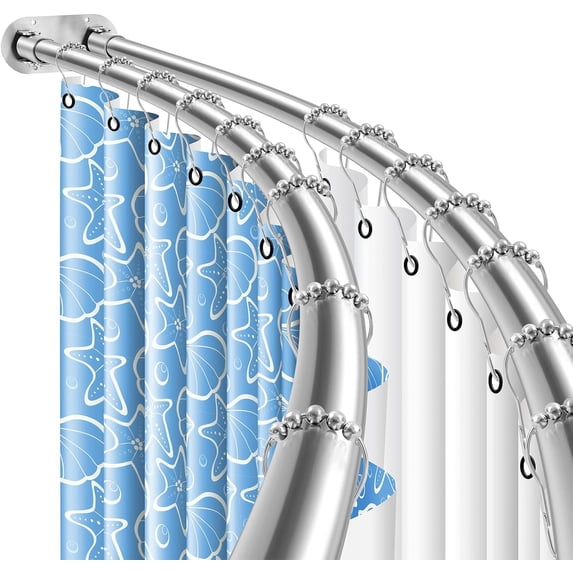 Double Curved Shower Curtain Rod Adjustable Wall Mounted 42 to 72 Inches Silver