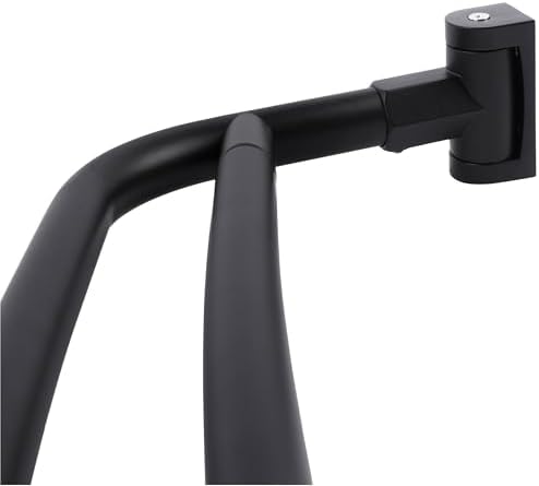 Double Curved Shower Rod, Metal Construction, Adjustable Between 44 to 70 Inches, Aluminum Rods and Zinc Mounting Hardware, Quality Modern Bathware, Black Finish