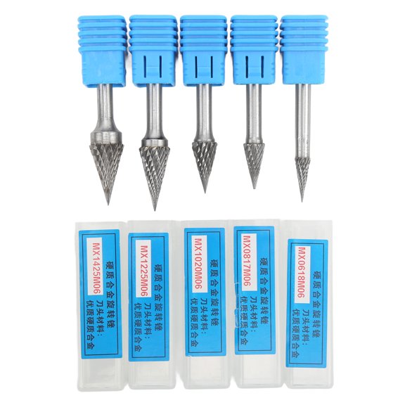 Double-Cut Rotary Files, 6mm Shank for Engraving, Polishing & Drilling 5-Piece Carbide Burr Set