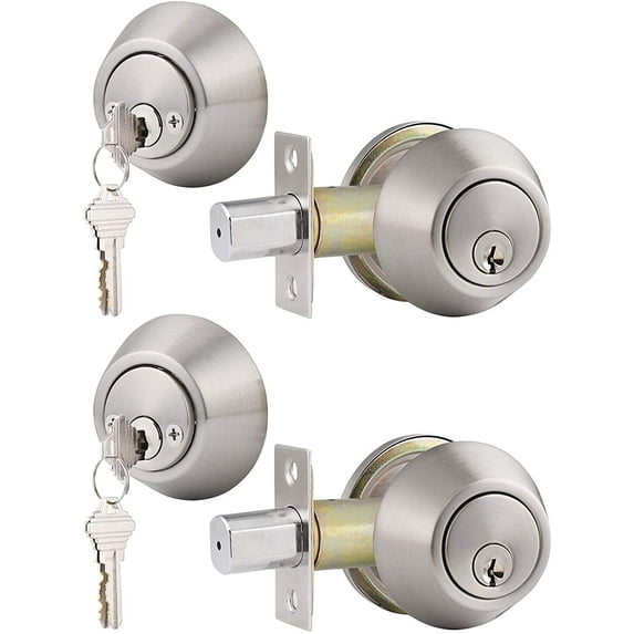 Double Cylinder Deadbolts Door Locks Satin Nickel Keyd Both Sides Door Locksets for Exterior Interior Door 2 Pack