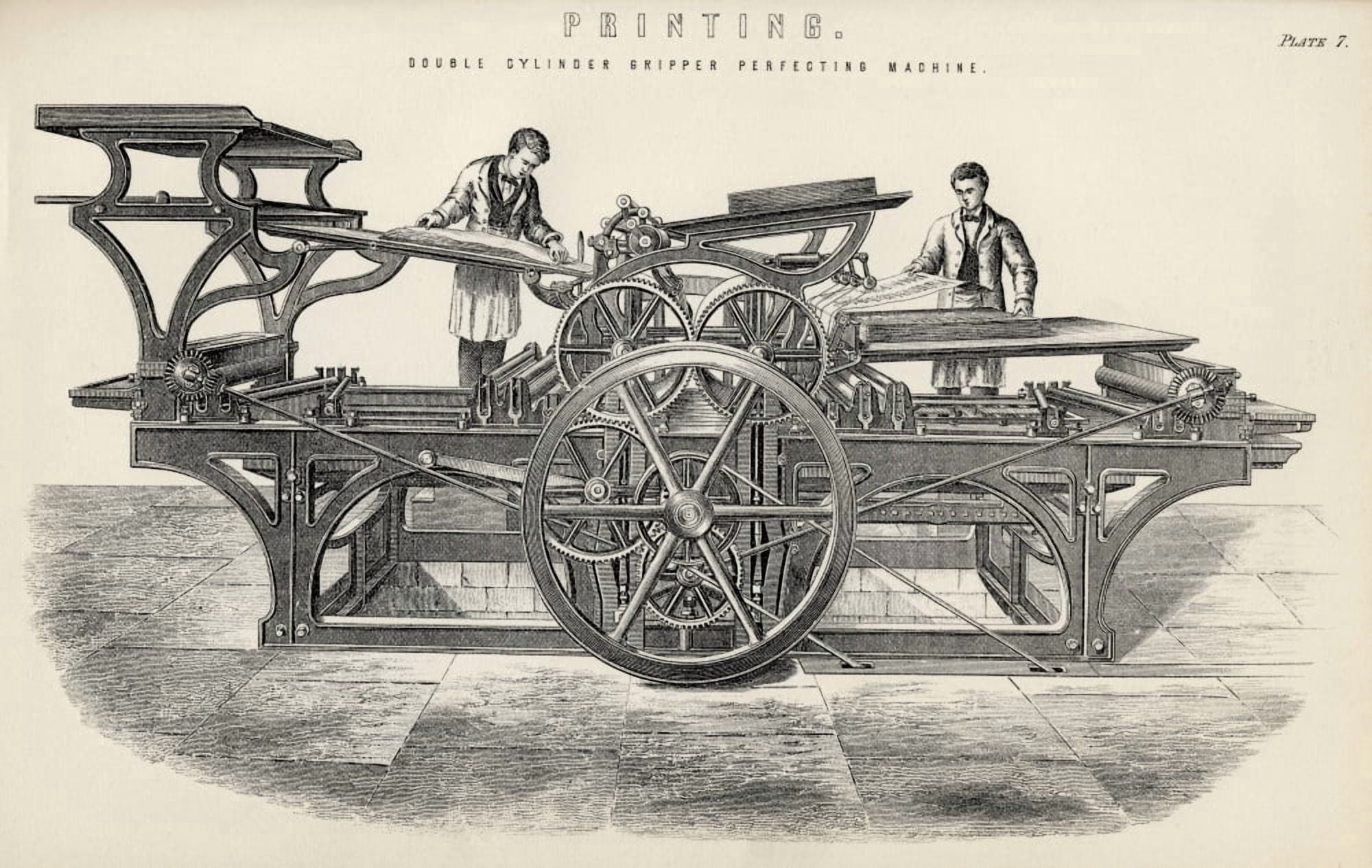 Double Cylinder Gripper Perfecting Machine Printing Press From The National Encyclopaedia Published By William Mackenzie London Late 19Th Century Canvas Art - Ken Welsh Design Pics (18 x 11)
