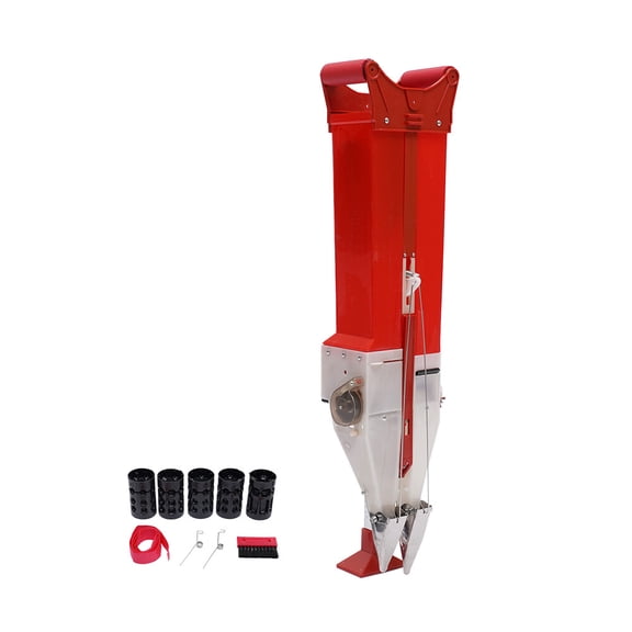 Double Cylinder Seeding and Fertilizing Machine, Bulb Planter, Manual Garden Seeder with Adjustable Seed Depth & Fertilizer Rate, Comfort Grip Handles, for Lawn, Farm, and Large Area Planting