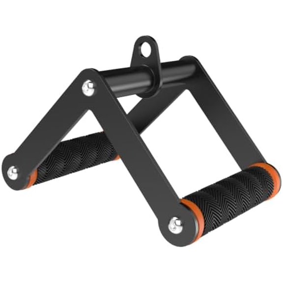 Double D Row Handle Cable Attachment for Gym & Home Workouts, V Bar Cable Attachment with Non-Slip Grips, Orange