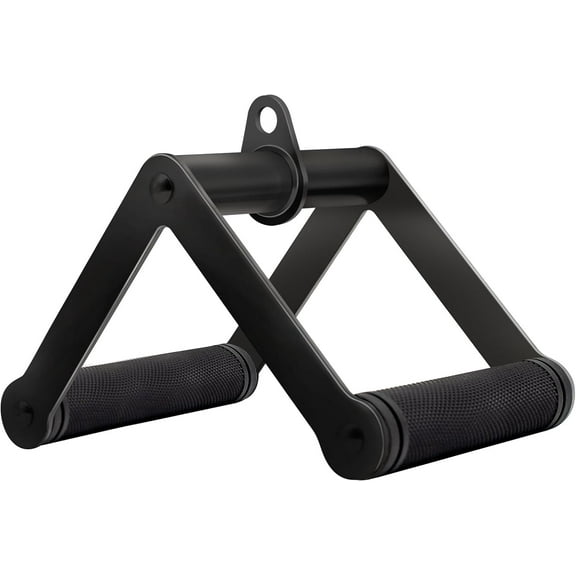Double D Row Handle Cable Attachment for Weight Workout, Steel with Non-Slip Rubber Grip (Black)
