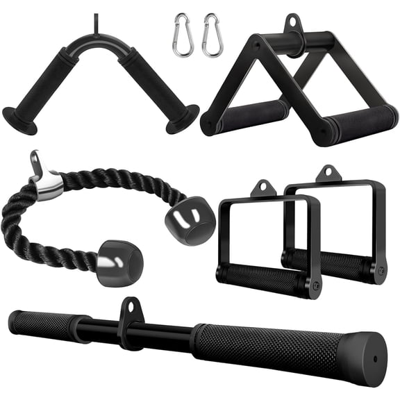 Double D Row Handle Cable Attachment for Weight Workout, Steel with Non-Slip Rubber Grip (Black)