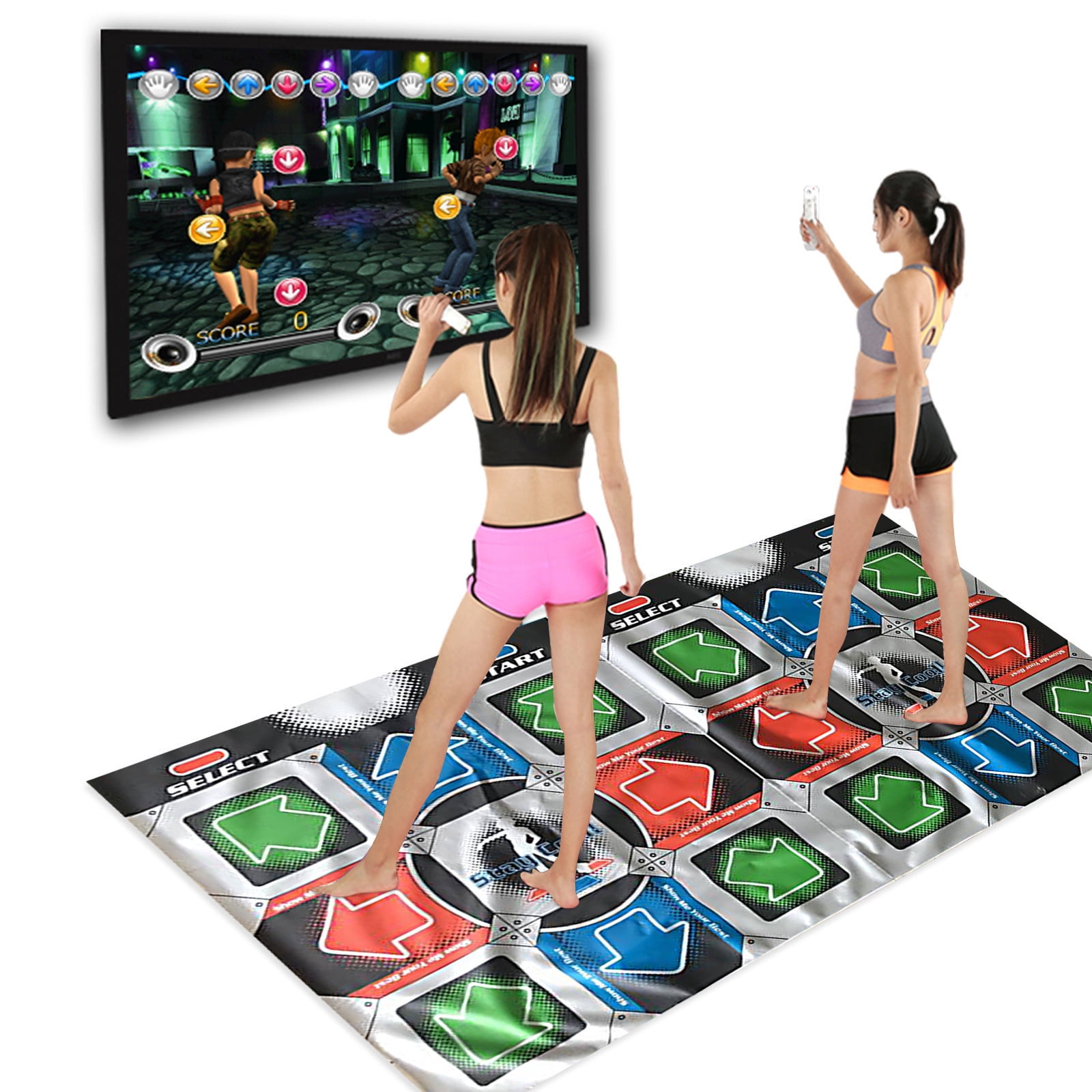 Double Dance Mat Wireless Play Mat,Cordless Foldable NonSlip TV