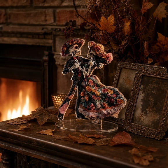 Double Dance Skeleton Figurine, Desktop Halloween Decor, Spooky Couple Statue for Mantel, Gothic Romantic Bone Dolls, House Tabletop Centerpiece