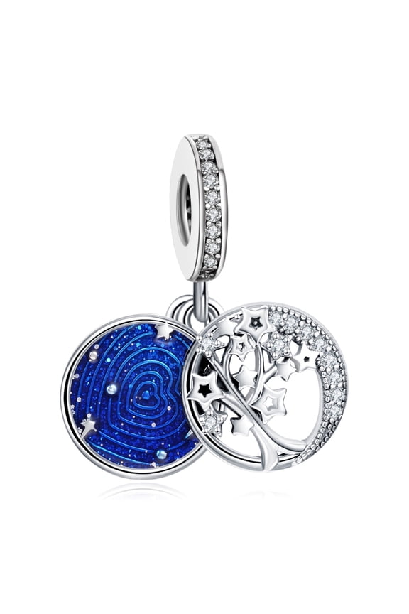 Double Dangle Tree & Galaxy Moon Charm for Women Moment Bracelet Necklace Pendant