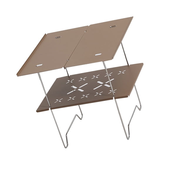 Double Deck Aluminum Plate Camping Table, Easy to Clean Outdoor Camp Table Foldable Travel Table for Picnics and Hiking