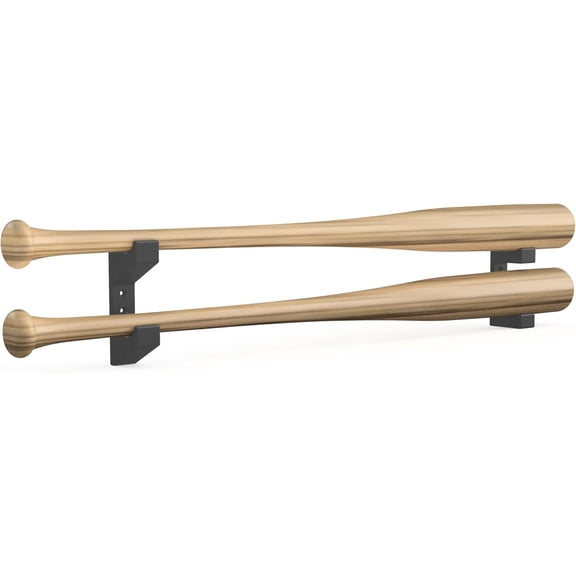 Double Deck Baseball Bat Display Wall Mount Rack, Horizontal Hanger, Softball Bat Bracket Stand for Sports Memorabilia Collectible, Black