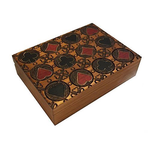 Reaowazo Rustic Brown Wood Card Box - Four Compartments, Stackable, For Trading Cards