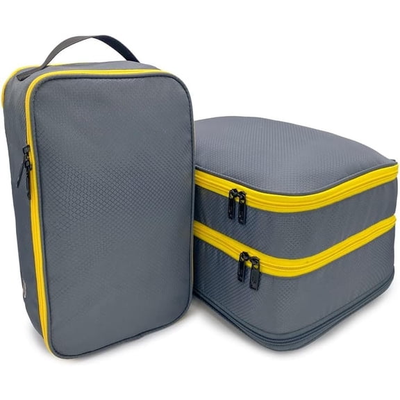 Double Deck Compression Packing Cube -2-in-1 Expandable Travel Organizer with Integrated Shoe Cube Compartment - Lightweight Packing for Carry- or Suitcase