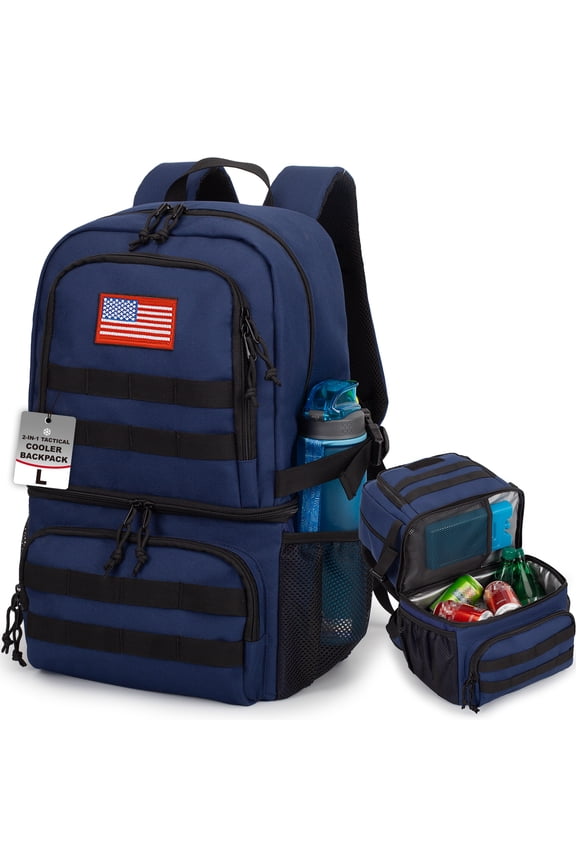 Double Deck Cooler Backpack for Men, Up & Down Dual Function, Large Lunch Backpack with 2 Compartment, Soft Cooler Bag, Backpack Lunchbox, Insulated Leak Proof Lightweight