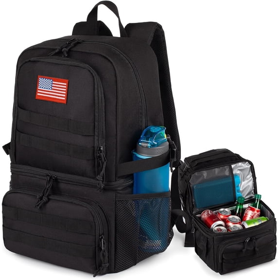 Double Deck Cooler Backpack with Two Compartments Large Soft Cooler Bag Black Large